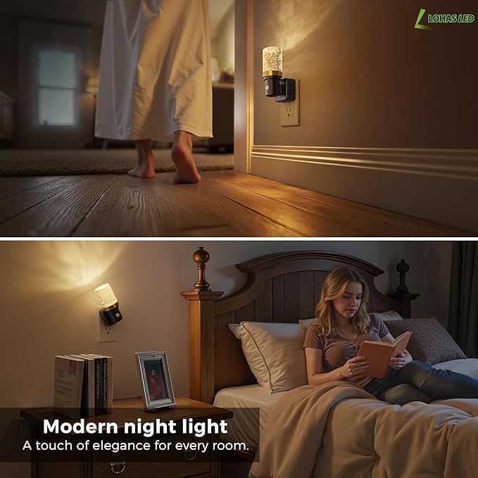L LOHAS LED Motion Sensor Night Light, 2Pack Motion Activated Night Lights Plug into Wall, 0-100LM Dimmable Nightlight, 180°Rotatable Plug in Night Light, 1W LED Bubble Nightlights for Bathroom Adults