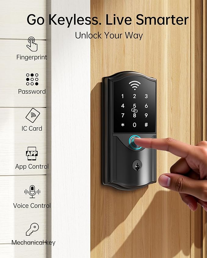 WiFi Smart Lock for Front Door – Firstriver Keyless Entry Electronic Deadbolt with Biometric Fingerprint & Digital Keypad Built-in Wi-Fi App Control Auto Lock Compatible with Alexa & Google Assistant