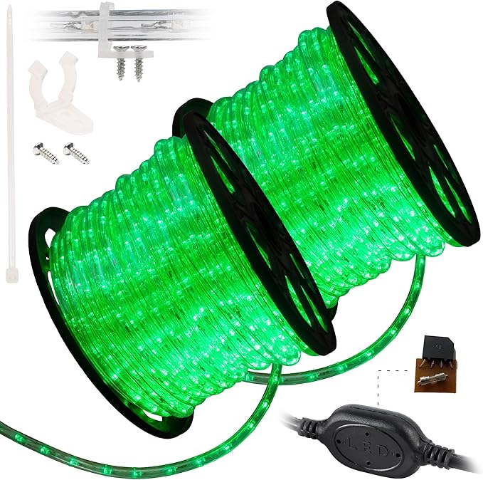 WYZworks 3312LEDs 300ft LED Outside Rope Lights, Outdoor ETL Certified Waterproof Permanent 360 Degree Flexible Bend & Light Emitting, Connectable, Christmas Palm Tree Exterior Landscape, Green