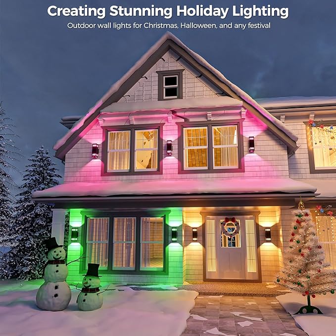 KIZON Smart Porch Lights Color Changing, Ambience RGB WiFi Outdoor Sconce Lights App Control Black Exterior Light Fixture for House Porch Patio, Compatible with Alexa Google Assistant, ETL Listed
