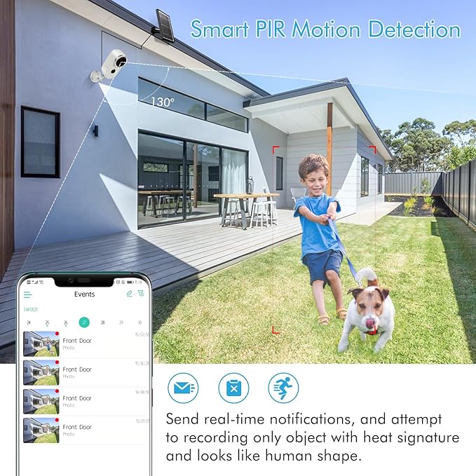 Solar security cameras wireless outdoor, Battery Powered WiFi IP Cameras for Home Security with Night Vision, PIR Motion Detection Alert, 2-way Talk, IP65 Waterproof Live View Dome Surveillance Camera