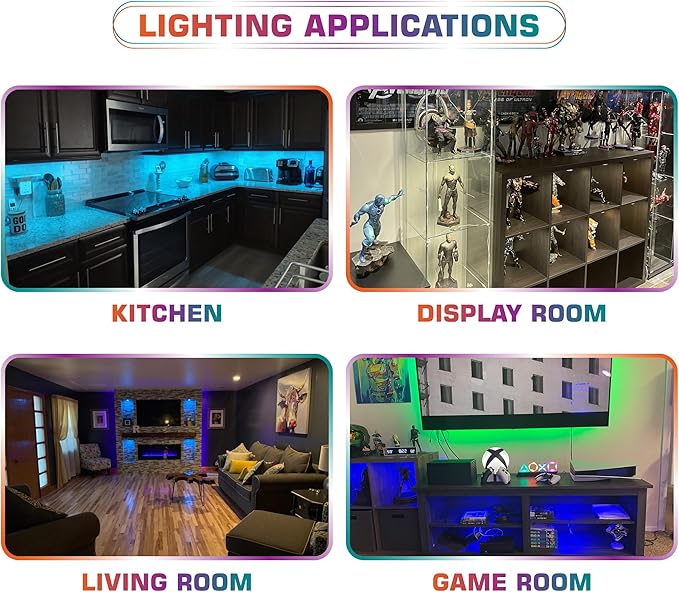 RGBWW Under & Above Shelf Light, Round LED Puck for Accent & Ambient Lighting, Color Changing & True Warm White, Remote Dimmable, Daisy Chain Linkable, 110 Volt Wall Plugged in, 4 Lights