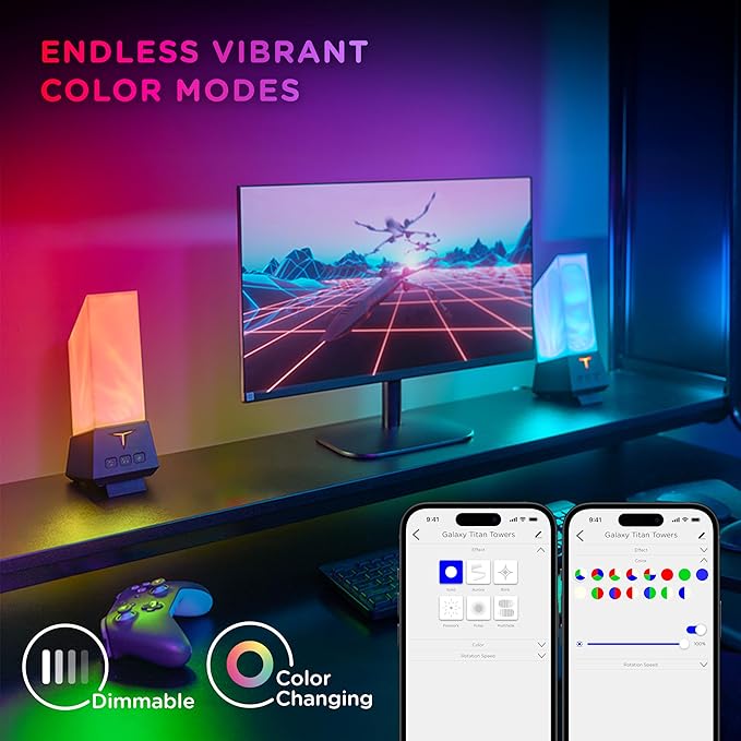 Enbrighten Vibe Smart Gaming Tabletop Galaxy Projector Titan Tower Plug in Night Light with Space Nebula Effects, Parties, Kids & Adults, Alexa and Google Compatible 84121