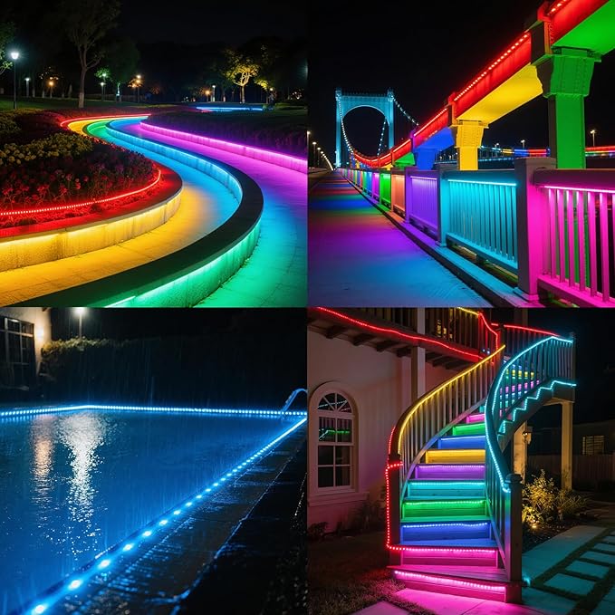 MIHEAL 100FT Outdoor LED Strip Light IP67 Waterproof,Outside RGB Lights with App/Remote Control,Color Changing,Music Sync Rope Light for Balcony,Deck,Rooftop,Garden,Pool