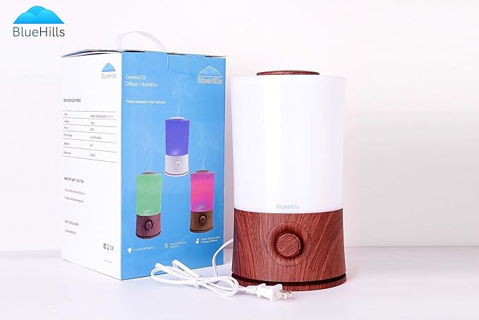 BlueHills Premium Large 2000 ML and 4000 ML XL Essential Oil Diffusers Humidifiers Combo Set of 2 for Large Room Home with Décor LED Lights Great Gift – Dark Wood Grain.
