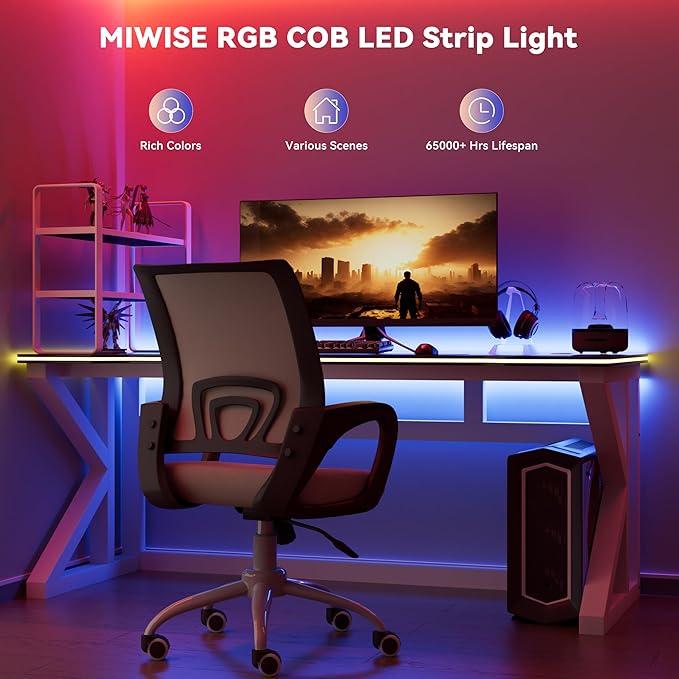 MIWISE RGB COB LED Strip Light 9.84ft/3m,Color Changing Dimmable Strip Light DC24V,Multicolor Flexible Tape Light 10mm Width,for TV,Bedroom,Party DIY Decoration(Power Supply & Controller NOT Included)