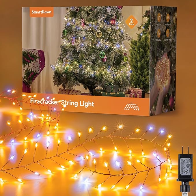 Fairy Lights Plug in, 10ft 200LED Indoor/Outdoor Cluster String Lights - Twinkle Copper Wire Christmas Tree Lights Waterproof for Bedroom Decor, Party, Patio, Garden，2pack