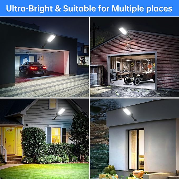 Street Solar Lights Outdoor Heavy Duty - 7500K LED Solar Powered Spot Lights Motion Sensor Waterproof with Remote Control and Pole, Floodlight Dusk to Dawn for Yard，Garden，Pathway，Patio, Parking Lot