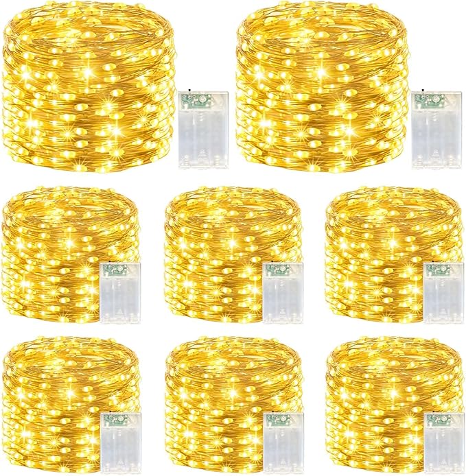 LitHome 8 Pack Warm White Fairy Lights Battery Operated, 20 FT 60 LED Twinkle Lights Battery Operated 2 Modes, Waterproof Led Fairy String Light for Indoor Outdoor Christmas Wedding Bedroom Decor