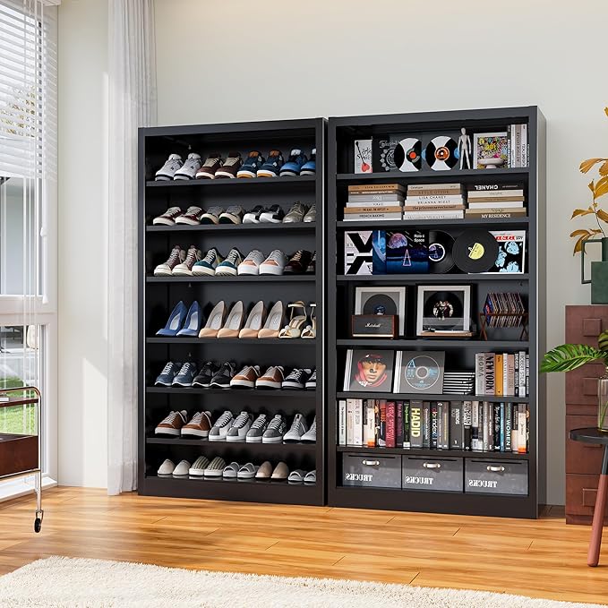 7-Tier Heavy Duty Metal Shoe Rack, 55" H Tall Shoe Storage Cabinet with Adjustable Shelves, Space-Saving Shoe Entryway Organizer for Hallway, Closet, Cloakroom, Garage
