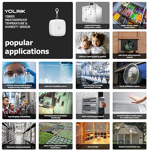 YoLink Smart Outdoor Temperature & Humidity Sensor, Hygrometer, Thermometer, 1000' Long Range, 2+ Years Battery Life, App Alerts, Text/SMS, Email Alerts, Alexa, IFTTT Integration. Hub Included!