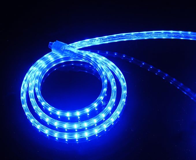 CBconcept UL Listed, 13 Feet, 1400 Lumen, Blue, Dimmable, 110-120V AC Flexible Flat LED Strip Rope Light, 240 Units 3528 SMD LEDs, Indoor Outdoor Use, Accessories Included, Ready to use