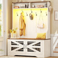 Itaar Hall Tree with Bench and Shoe Storage, 5-in-1 Entryway Bench with Coat Rack, 10 Shoe Cubbies & 9 Coat Hooks, Barn Door & Adjustable Shelf (White)