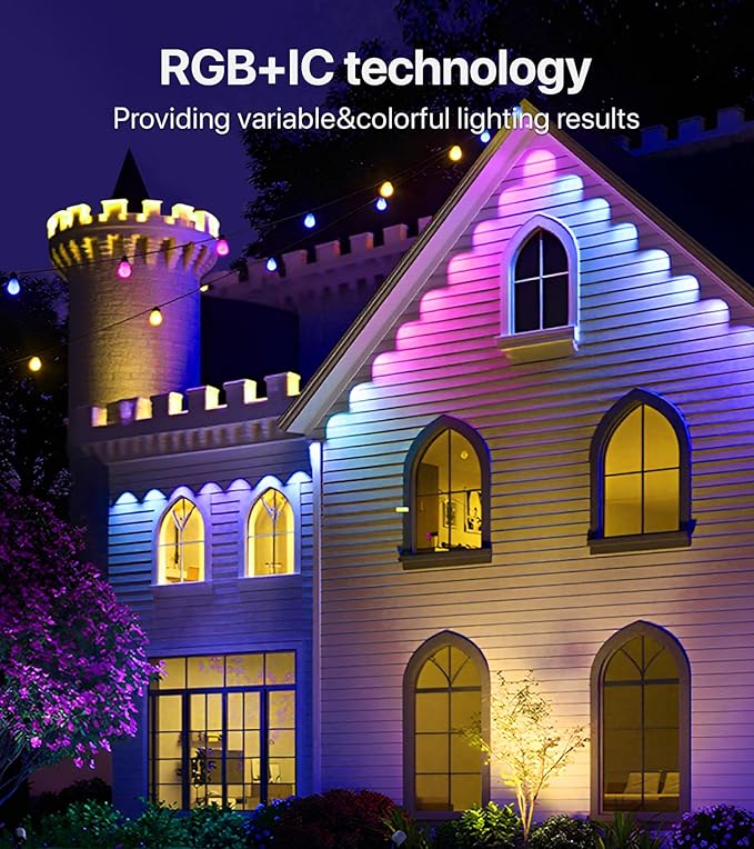 150FT RGB+IC LED Permanent Outdoor Lights: Eave Lights with Smart APP & Remote Control, 72 Scene Modes, Waterproof IP65 for Holiday Christmas Decorations