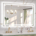 Keonjinn 55" x 36" LED Mirror, Frontlit & Backlit Bathroom Mirror, Oversized, Tempered Glass, Energy-Saving, Anti-Fog, Warm/Neutral/White Lights, Stepless Dimmable, UL-Listed LED Driver