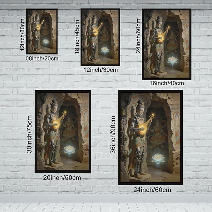 Framed Steampunk Mechanical Fairy Wall Art - Cultural Retro-Futuristic Poster for Home Office Bedroom Decor 24x36in