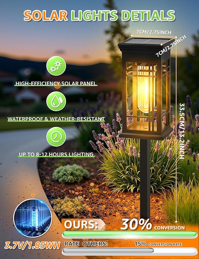 4 Pack Solar Lights Outdoor Waterproof, Bright Solar Pathway Lights with Auto On/Off, Weatherproof Garden Landscape Lighting for Yard Patio Walkway Lawn Decor