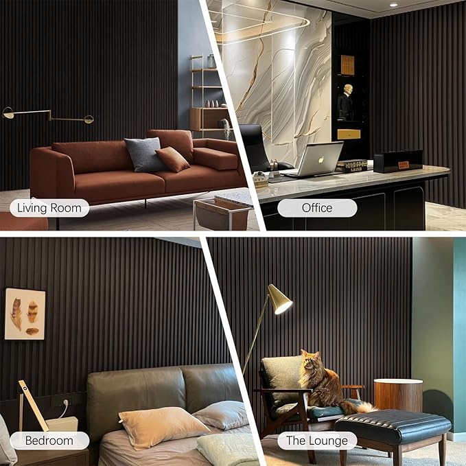 Wall Panels for Interior Wall Decor - Wood Slat Wall Panel Samples Pack (4PCS) - Wall Decor Natural Oak/Walnut/Oak (Grey)/Smoked Wood Wrapped Soundproof Wall Panels