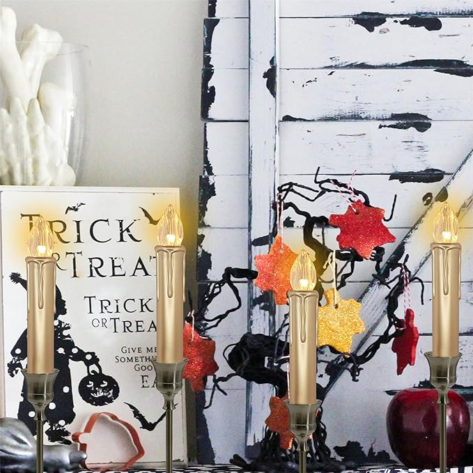 Short Candlesticks LED Taper Candle,4inches Remote Candle Sticks Gold Battery Operated Chandelier Flameless Candles with Clip Flickering Warm White Lights for Wedding Party Baroque Chandelier