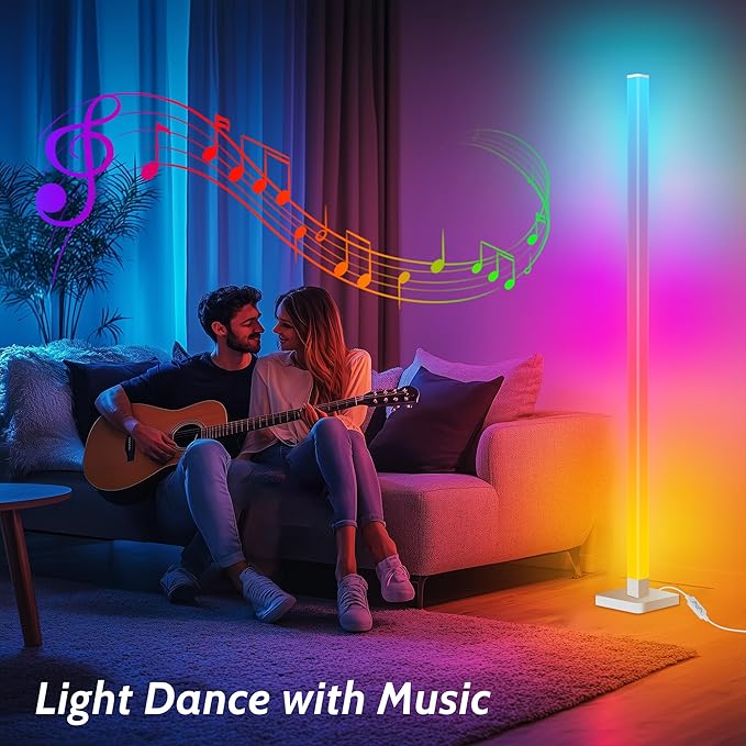 2 Pack ICRGB Corner Floor Lamp, DIY Floor Lamp with Music Sync and 16 Million Colors, Color Changing Standing Floor LED Lights for Bedroom Living Room Decor, Ambient Mood Lighting Gaming
