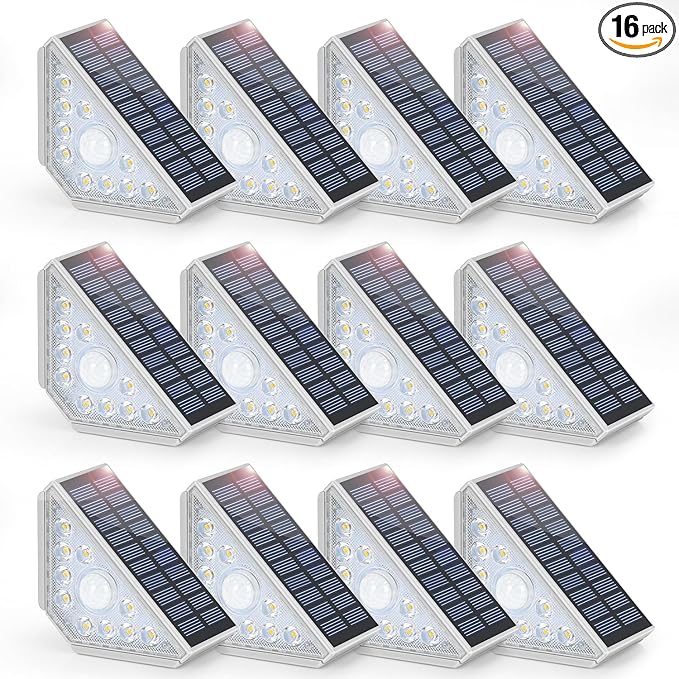 16-Pack Motion Sensor Solar Step Lights for Outside, Outdoor Stair Lights Waterproof IP67, Solar Powered LED Outdoor Step Lights Decor for Yard Garden Porch Patio Pathway Deck