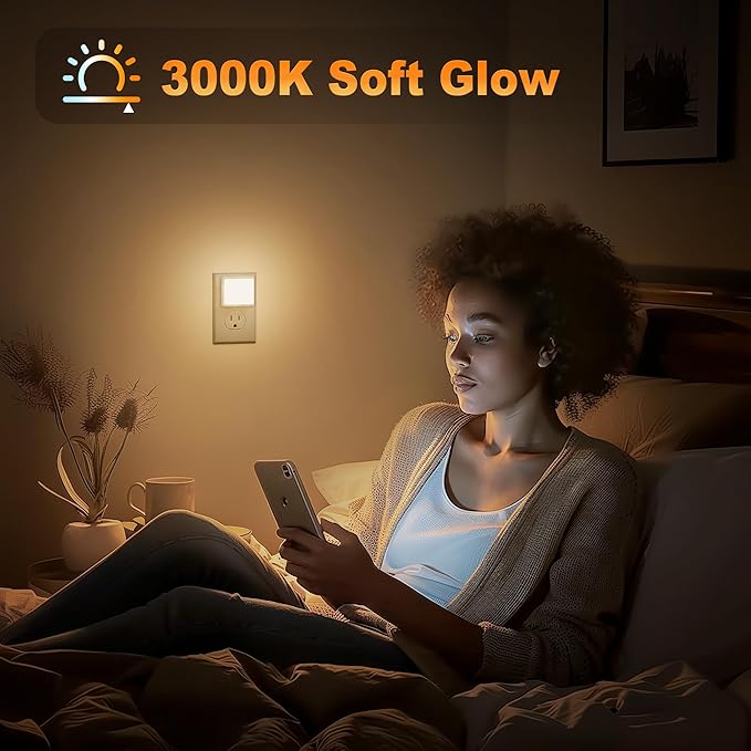 JandCase LED Night Lights - 2 Pack, Soft White Night Lights with Dusk-to-Dawn Sensor for Bedroom, Bathroom, Stairs, Hallway