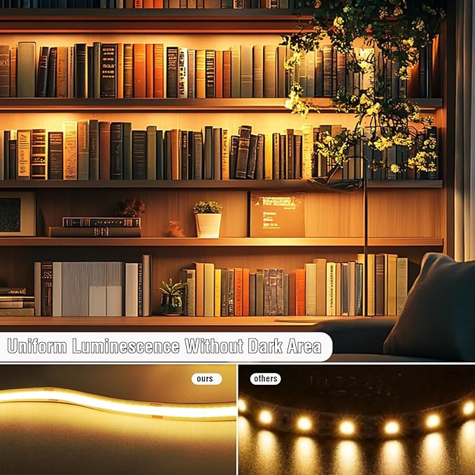 LED Strip Lights, 6ft Warm White COB Light Strip, USB Powered Dimmable 2700K, CRI92+, Flexible Cuttable for TV Backlight, Cabinet, Bedroom