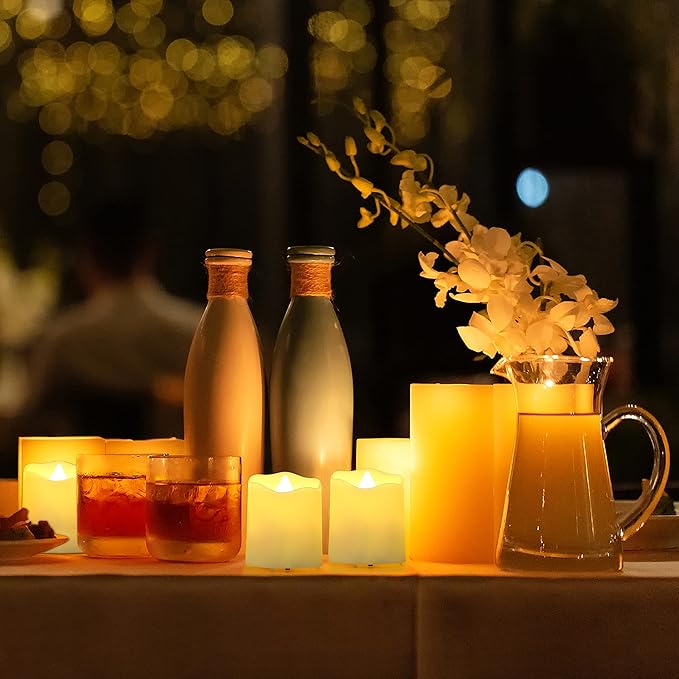 Rechargeable Flameless Tea Lights Candles with Timer & Remote, 12pcs Flickering LED Votive Candles with 2 USB Charging Cables, Warm White Light Electric Fake Candle for Home, Halloween Xmas Decor