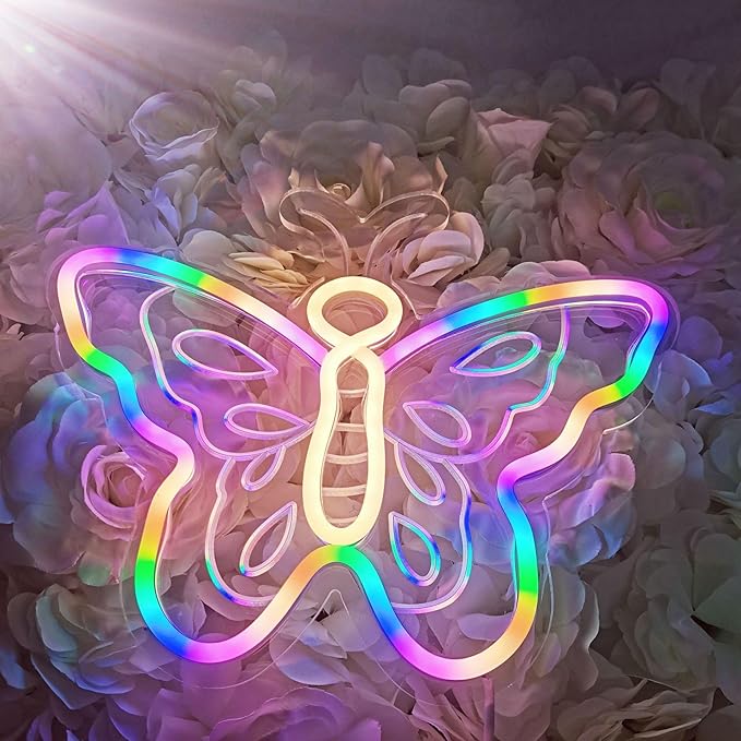 Butterfly LED Neon Sign for Wall Decor USB Adjustable Brightness Living Room Bars Barbers Pub Wedding Party Salon Club Gatherings Gaming Room Man Cave Halloween Christmas Birthday Art Wall Decor