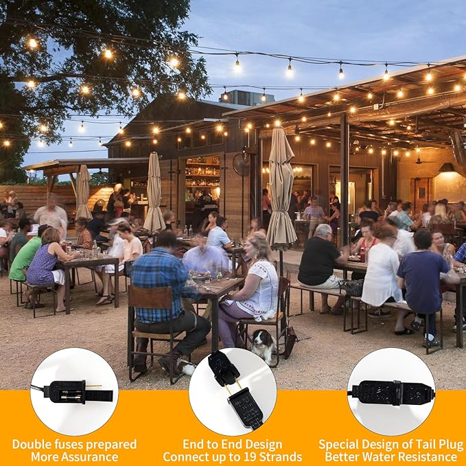 40FT LED Outdoor String Lights Waterproof, G40 LED Globe Outdoor Lights for Patio with 27 Edison Vintage Shatterproof Bulbs, Connectable Backyard Lights for Garden, Bistro, Porch, Cafe
