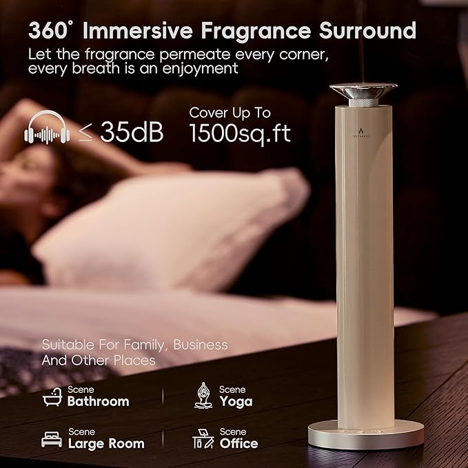 Wireless Rechargeable Hotel Scent Diffuser Starter Kit - Alloy Atomization System,Waterless Oil Diffuser, 1500 Sq Ft Coverage, Including 120ml Essential Oil, for Home, Large Room, Spa, Cream