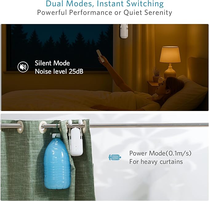 Automatic Curtain Opener Smart Electric: Remote Control Motorized Curtain Robot for Bedroom Living Room Window - No WiFi Needed - 20KG Load/ 6-Month Battery for Home/Office/Nursery