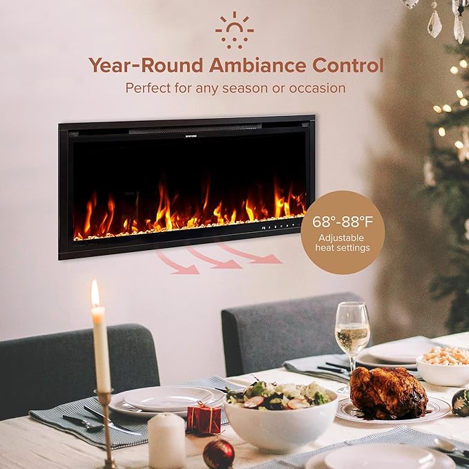 Modern Ember Aerus Slim 36 Inch Smart Linear Electric Fireplace | Recessed in-Wall or Wall-Mount | LED Multiple Flame Colors | Alexa/WiFi Enabled | 4.25” Profile | Remote Included