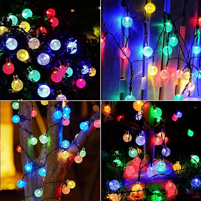 Solar String Lights Outdoor 2 Pack 200 Led 80FT Multi-Color Crystal Globe Lights with 8 Lighting Modes, Waterproof Solar Powered Patio Lights for Garden Yard Porch Wedding Party Decoration