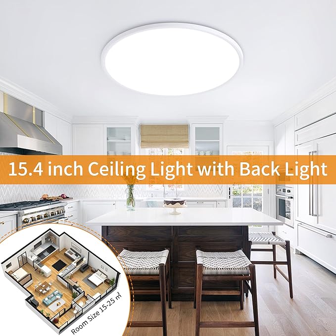 Flush Mount Ceiling Light with Night Light, 15in LED Ceiling Lights with Remote Control, 1800K Nightlights & 3000-6500K Dimmable Lamp Fixture, 36W 3600LM Low Profile for Bedroom, White