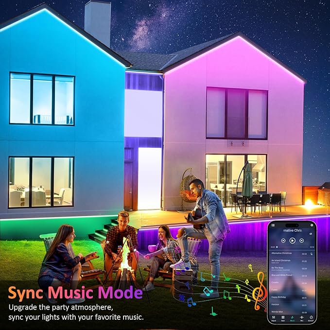 100FT Outdoor RGB LED Strip Lights, IP68 Music Sync Led Lights with App Control and Remote,Color Changing Waterproof Led Rope Lights for Outdoor, Balcony, Roof, Garden, Stairs