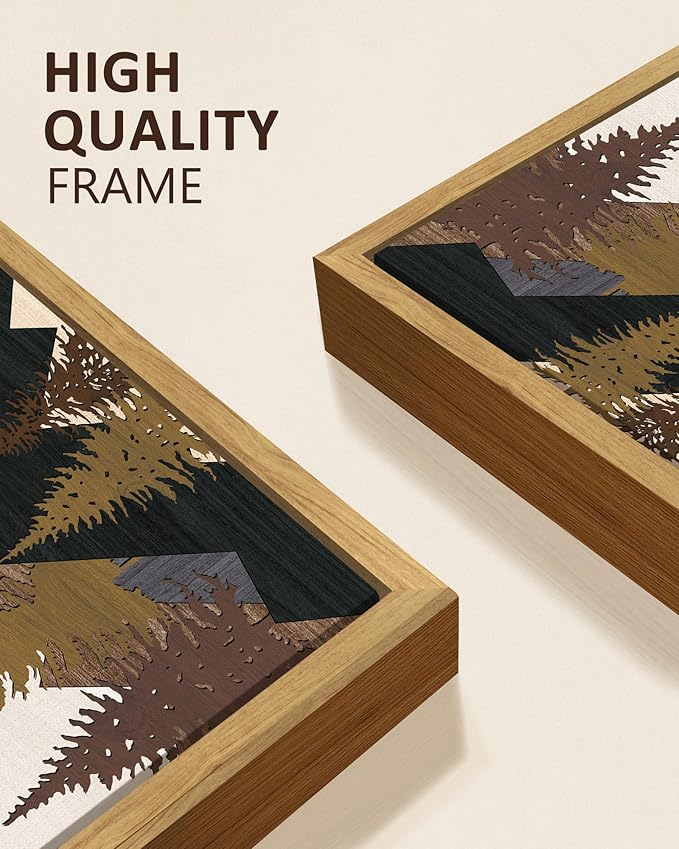 KUVIOKE Mountains Framed Wall Art Sun Range Landscape Wall Decor Farmhouse Bedroom Living Room Ready to Hang 8x16in3pcs Natural Framed