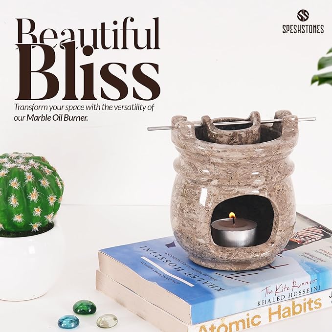 Marble Essential Oil Burner for Scented Oil 4.5 Inch Oceanic Wax Melt Warmer & Tealight Candle Holder for Home Decor, Stone Aromatherapy Diffuser for Office and Room Fragrance