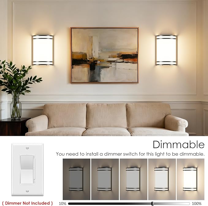 Aipsun Modern Wall Sconces Hardwired Indoor 15W LED Black Wall Sconce Lighting Dimmable Wall Lights for Living Room Hallway Bedroom