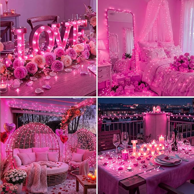 btfarm Fairy Lights Plug in with Remote, 33FT 100 LED Outdoor Twinkle Lights Waterproof with Timer, 8 Modes Indoor String Lights for Bedroom Patio Garden Wedding Christmas Decoration, Pink