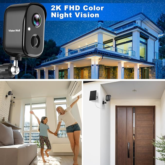 Security Cameras Wireless Outdoor, 2K WiFi Cameras for Home Security with Solar Panel Battery Powered AI Motion Detection Spotlight Siren Alarm Surveillance Home Security Cameras-Black Grey Solar Cam