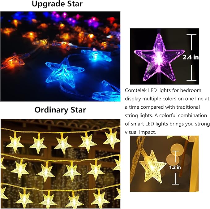 Bed Canopy with LED Star Lights, White Canopy Bed Curtain with RGB Color Changing String Lights with Smart App Control Remote for Princess Girls Bedroom, Suggested for Twin Full Queen King Bed