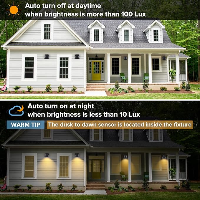 UME 2 Pack LED Outdoor Wall Light Fixtures, Dusk to Dawn Outdoor Wall Lantern, Exterior Waterproof Wall Sconce Light Fixtures, Black Front Porch Lights Wall Mount Lighting