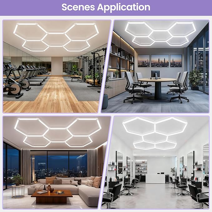 Hexagon Garage Led Lights Dimmable- Hexagon LED Lights, 6500K 17280LM Car Ceiling Detailing Shop Lights for Garage, Basement, Workshop, Warehouse, Gym, Barber, Auto Beauty Shop 5-Pack