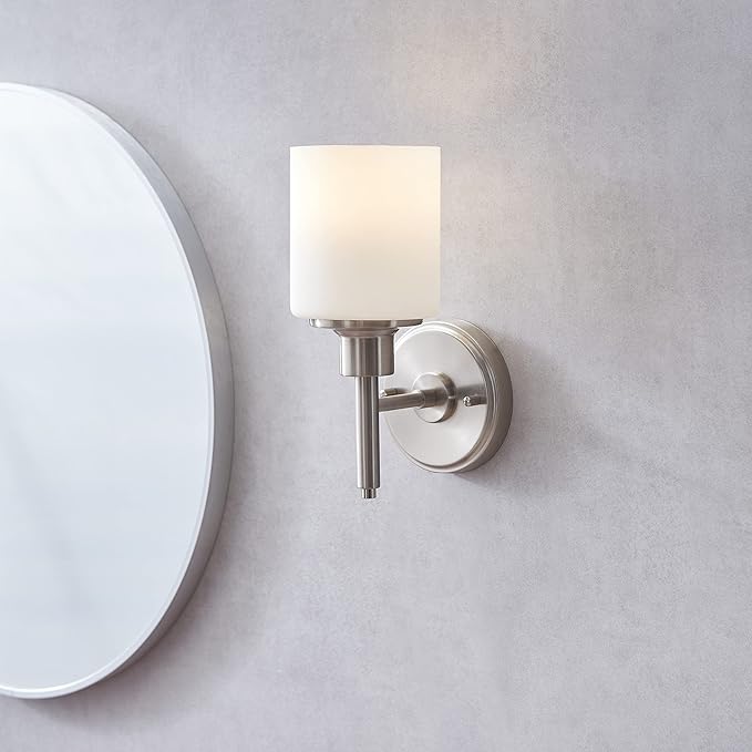Design House Aubrey 1-Light Wall Sconce, Satin Nickel Finish, Frosted Glass Shade, Dimmable, for Hallway, Foyer, Bathroom – Design House, 556183