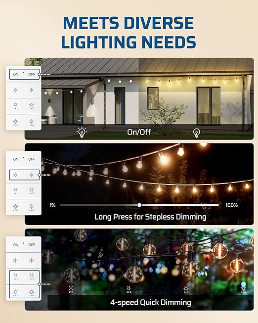 DEWENWILS Wireless Dimmer Switch Kit, Single Pole Outdoor Wireless Light Switch and Receiver Kit, No Wiring, No WiFi, 100FT Remote Control Switches for Outdoor Lighting