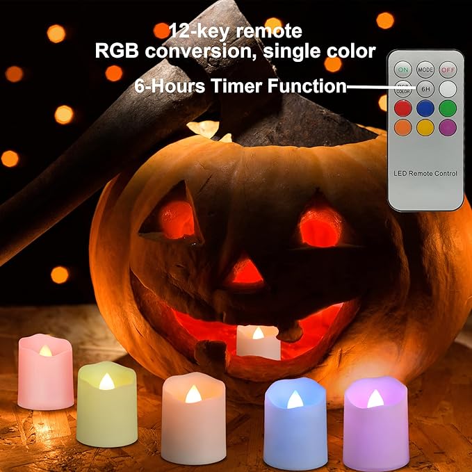 Rechargeable Flameless Tea Lights Candles with Timer & Remote, 12pcs RGB Color Changing Electric Fake Candle with 2 USB Charging Cables, Realistic Flickering LED Christmas Decoration Candles for Home