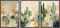 wall26 Framed Canvas Print Wall Art Set Desert Botanicals Triptych in Soft Earth Tones Illustrations Modern Art Decorative Multicolor for Living Room, Bedroom, Office - 16"x24"x3 BLACK