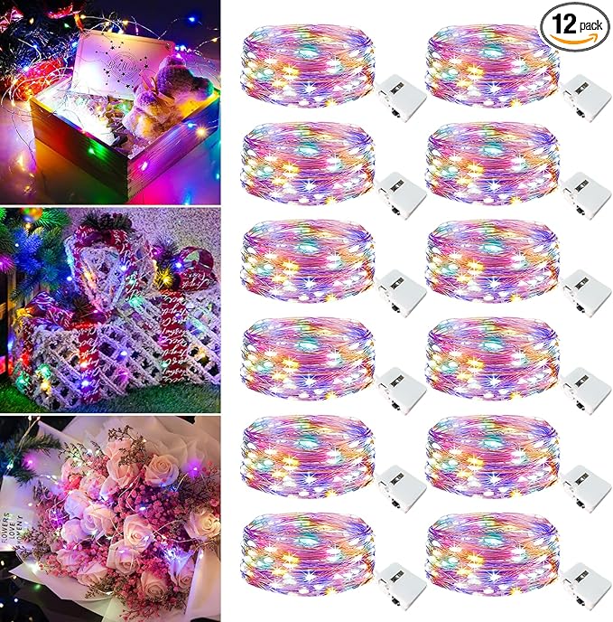 12 Pack Fairy Lights Battery Operated - 7ft 20 Led Twinkle Lights 3 Modes, Multi-Colored Bulk Mini String Lights Waterproof for Mason Jars Vases DIY Party Wedding Decoration Easter