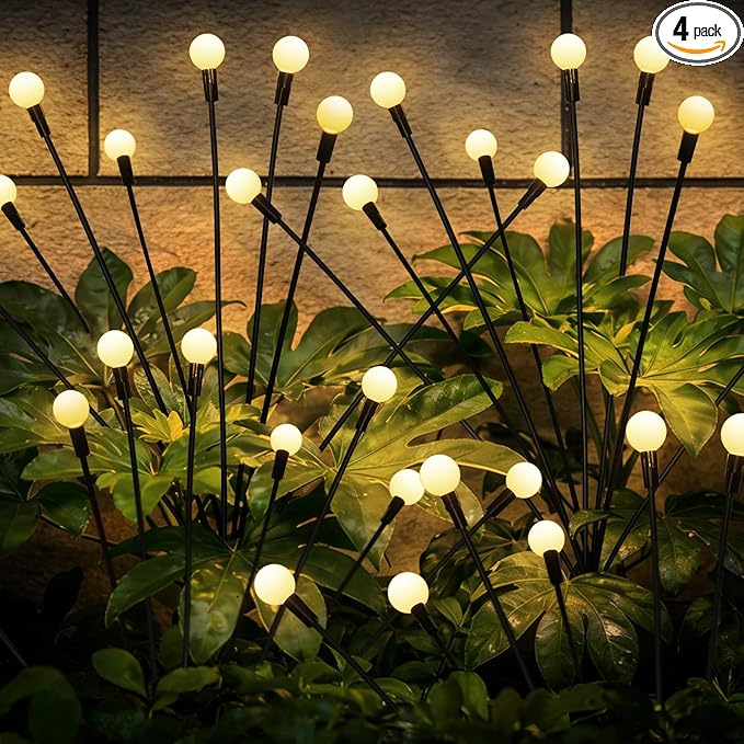 Solar Garden Lights – Swaying LED Solar Lights Outdoor Decorations, Waterproof Yard & Patio Lights with Flexible Iron Wire & Heavy Bulb Base for Garden Decor,Warm White (4 Pack)